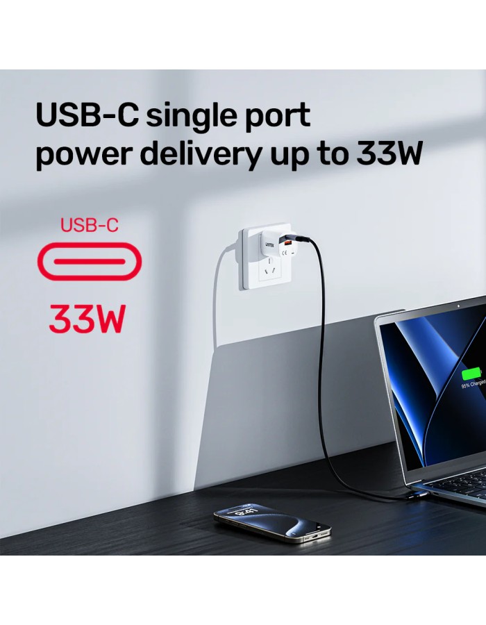 Unitek 33W Wall Charger USB-C PD & QC 3.0 UK P1125AWH White