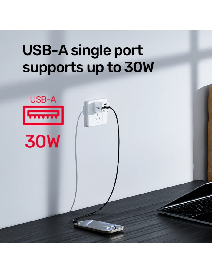 Unitek 33W Wall Charger USB-C PD & QC 3.0 UK P1125AWH White