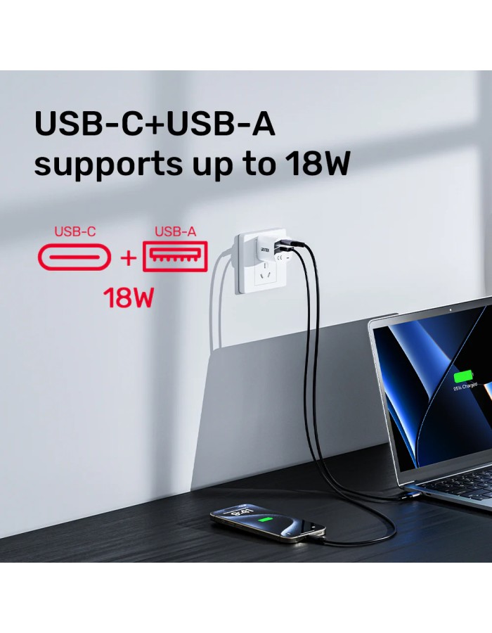Unitek 33W Wall Charger USB-C PD & QC 3.0 UK P1125AWH White
