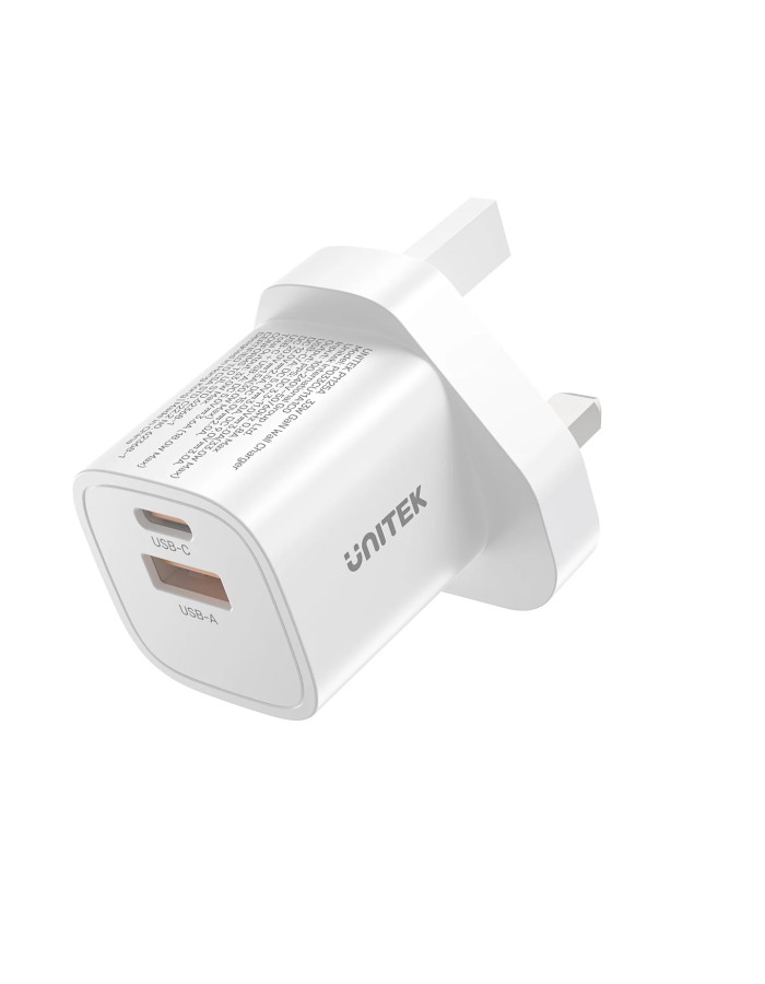 Unitek 33W Wall Charger USB-C PD & QC 3.0 UK P1125AWH White