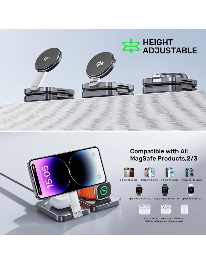 Unitek Charge Wireless Qi2 15W Foldable 3-in-1 Charging Station P1300A Unitek Charge Wireless Qi2 15W Foldable 3-in-1 Charging Station P1300A