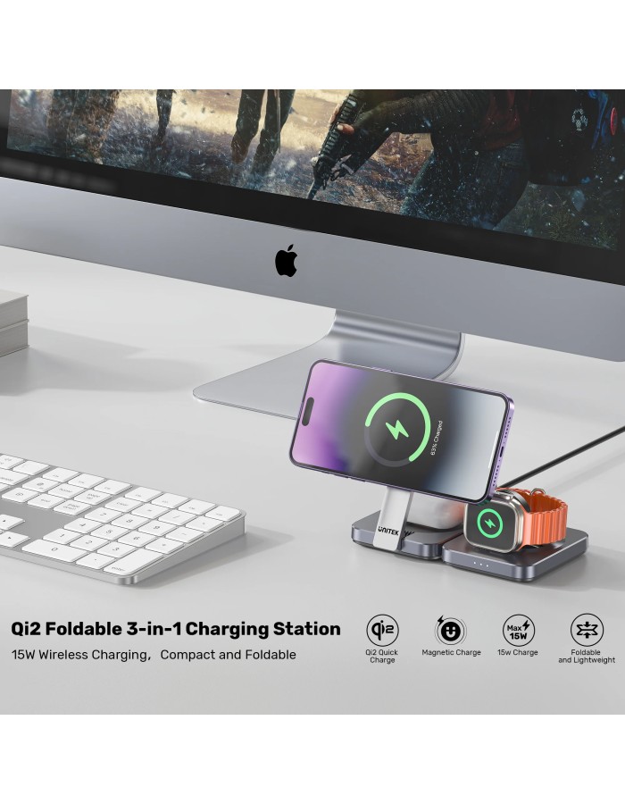 Unitek Charge Wireless Qi2 15W Foldable 3-in-1 Charging Station P1300A Unitek Charge Wireless Qi2 15W Foldable 3-in-1 Charging Station P1300A