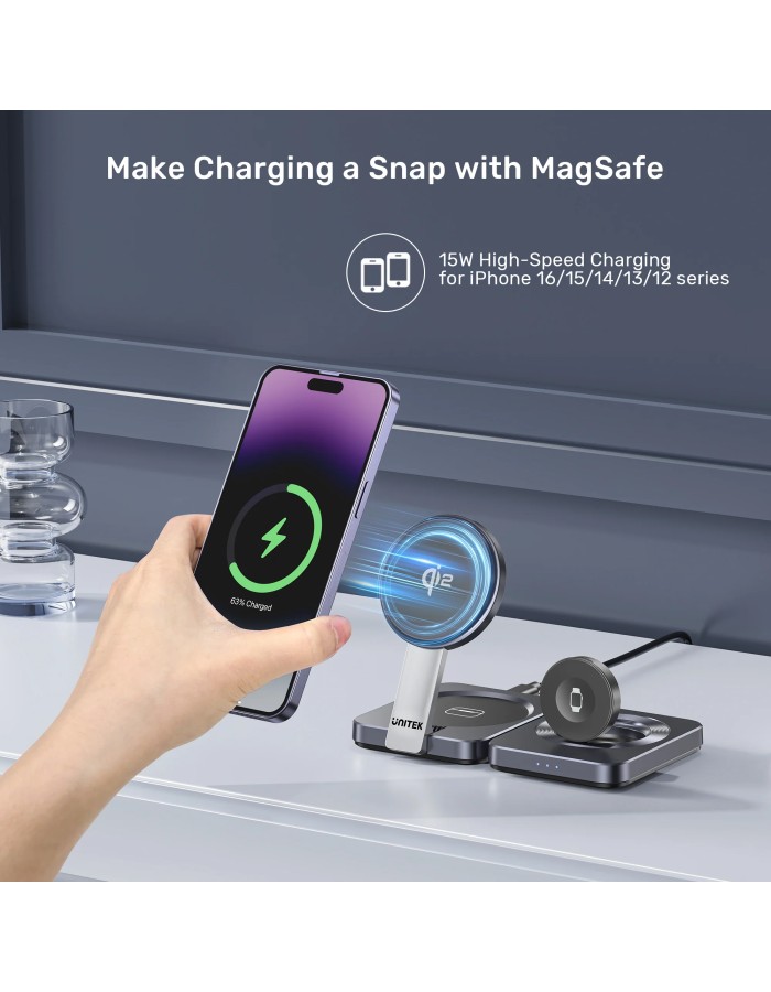 Unitek Charge Wireless Qi2 15W Foldable 3-in-1 Charging Station P1300A Unitek Charge Wireless Qi2 15W Foldable 3-in-1 Charging Station P1300A