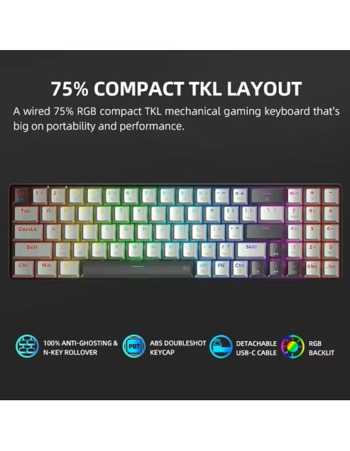 Thunderobot K78R White Gaming Mechanical Keyboard 78 Red Switch Keys