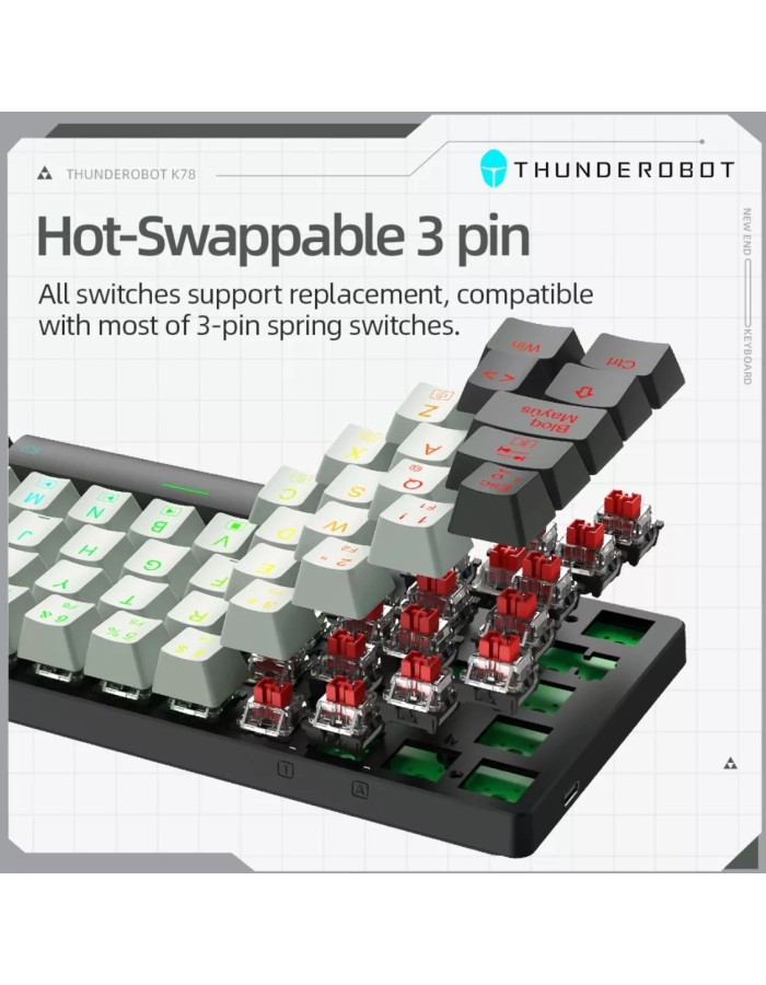 Thunderobot K78R White Gaming Mechanical Keyboard 78 Red Switch Keys