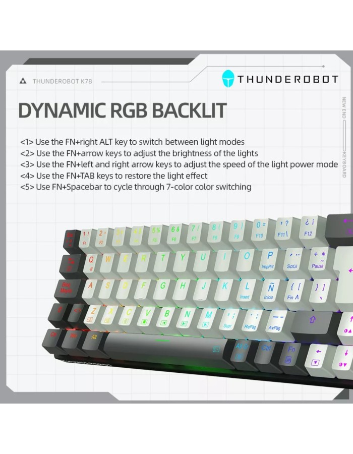 Thunderobot K78R White Gaming Mechanical Keyboard 78 Red Switch Keys