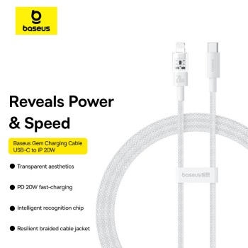 Baseus Cable Lightning to USB-C Gem Series 1.0m 20W White Baseus Cable Lightning to USB-C Gem Series 1.0m 20W White