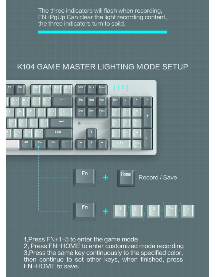 Thunderobot K104 Gaming Mechanical Keyboard 104 Red Switch Keys