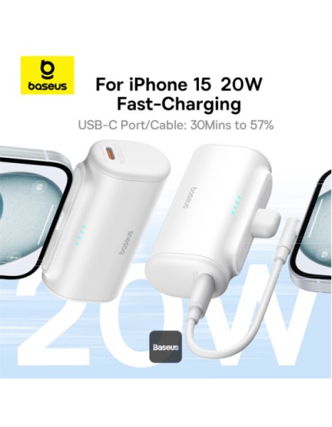 Baseus Powerbank 20W 5000mAh Plug-In USB-C 20W White Baseus Powerbank 20W 5000mAh Plug-In USB-C 20W White