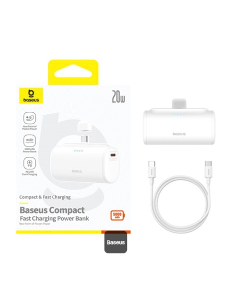 Baseus Powerbank 20W 5000mAh Plug-In USB-C 20W White Baseus Powerbank 20W 5000mAh Plug-In USB-C 20W White