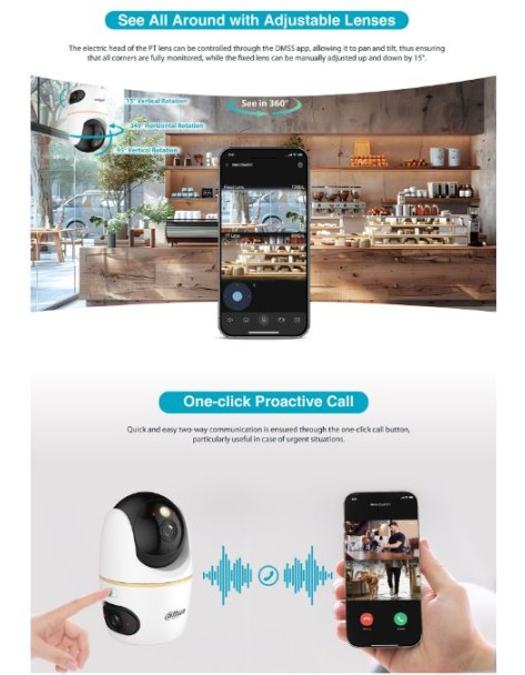 Dahua IP Indoor 3.0MP Wifi PT Dome Dual Lens H3D-3F