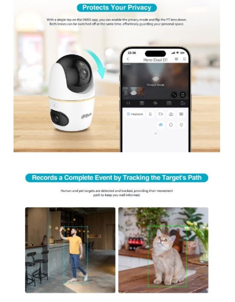 Dahua IP Indoor 3.0MP Wifi PT Dome Dual Lens H3D-3F