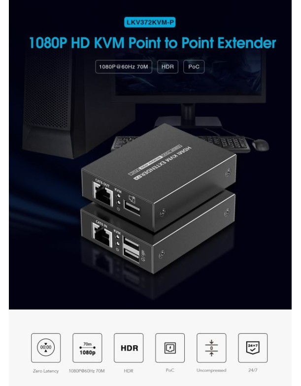 Lenkeng KVM HDMI Extender over Ethernet 4K30Hz 70m LKV372KVM-P
