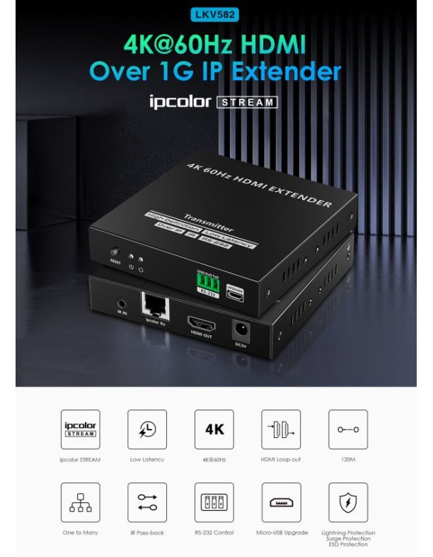 Lenkeng HDMI Extender over IP 4K60Hz 120m 1G IR Loop LKV582