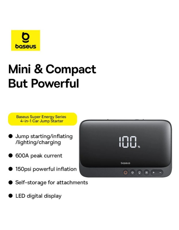 Baseus Car Jump Start Booster & Powerbank + Inflator 6000mAh 600A SUPER ENERGY Baseus Car Jump Start Booster & Powerbank + Inflator 6000mAh 600A SUPER ENERGY
