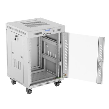 Lanberg Free Standing Cabinet 19'' with Glass Door 15U 60cm Ventilation Panel with LCD, 2 Fans & Thermostat Grey (not assebled)