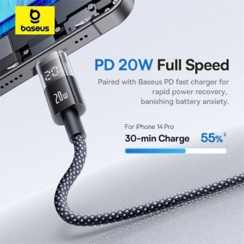 Baseus Cable Lightning to USB-C Display 2 Series Braided 20W 1.0m Black Baseus Cable Lightning to USB-C Display 2 Series Braided 20W 1.0m Black