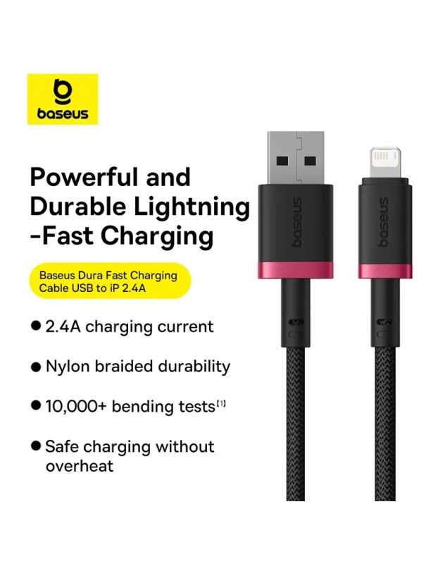 Baseus Cable Lightning to USB-A Dura Series Braided 1.0m Black-Red Baseus Cable Lightning to USB-A Dura Series Braided 1.0m Black-Red