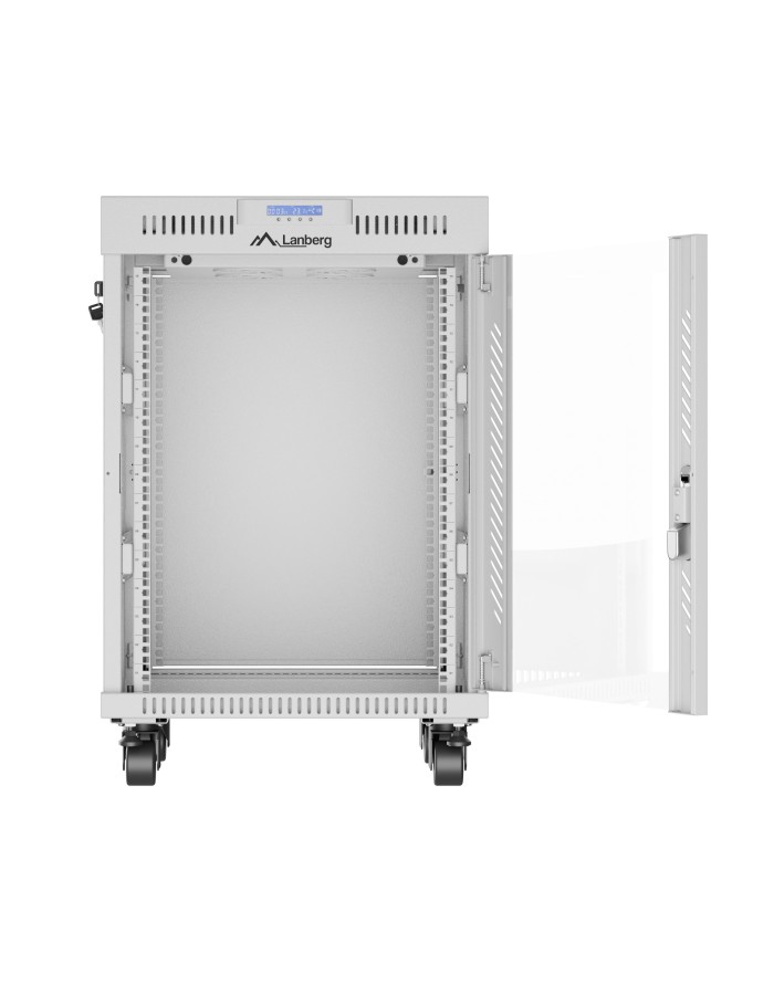 Lanberg Free Standing Cabinet 19'' with Glass Door 15U 60cm Ventilation Panel with LCD, 2 Fans & Thermostat Grey (not assebled)