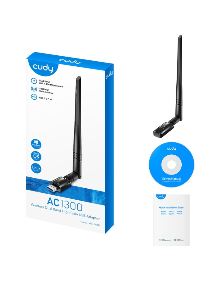 Cudy AC1300 Wi-Fi High Gain USB 3.0 Adapter WU1400 Cudy AC1300 Wi-Fi High Gain USB 3.0 Adapter WU1400