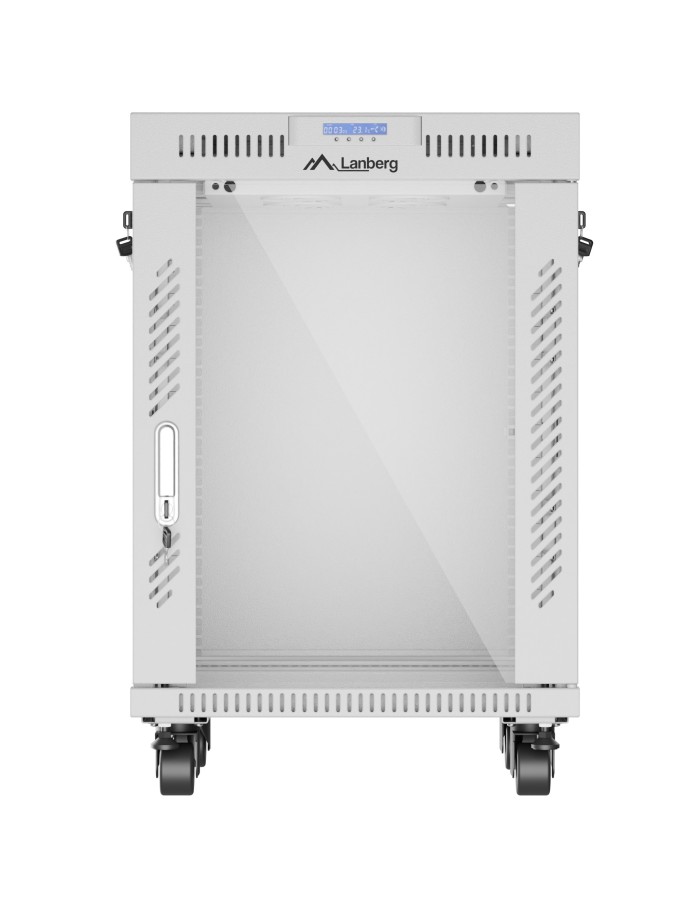 Lanberg Free Standing Cabinet 19'' with Glass Door 15U 60cm Ventilation Panel with LCD, 2 Fans & Thermostat Grey (not assebled)