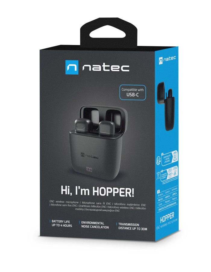 Natec Wireless Wearable Microphones for Contect Creators USB-C HOPPER LAVALIER