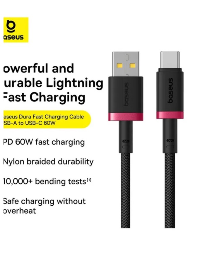 Baseus Cable USB-C to USB-A Dura Series Braided 1.0m Black+Red Baseus Cable USB-C to USB-A Dura Series Braided 1.0m Black+Red