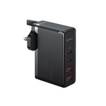 Baseus Charger Wall 100W 2xUSB-C 2xUSB-A UK+100W USB-C Cable Black