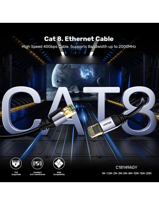 Unitek Network Patch Cable CAT8 Black 3.0m C18149A-3M