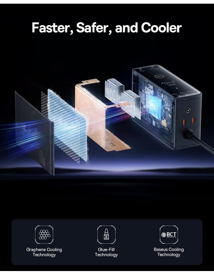 Baseus Desktop Charger 240W 3C+U+DC Touch Display & App Control incl 240W Charging Cable - Can Charge two Laptops at the same time