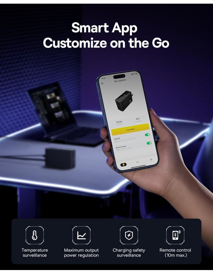 Baseus Desktop Charger 240W 3C+U+DC Touch Display & App Control incl 240W Charging Cable - Can Charge two Laptops at the same time