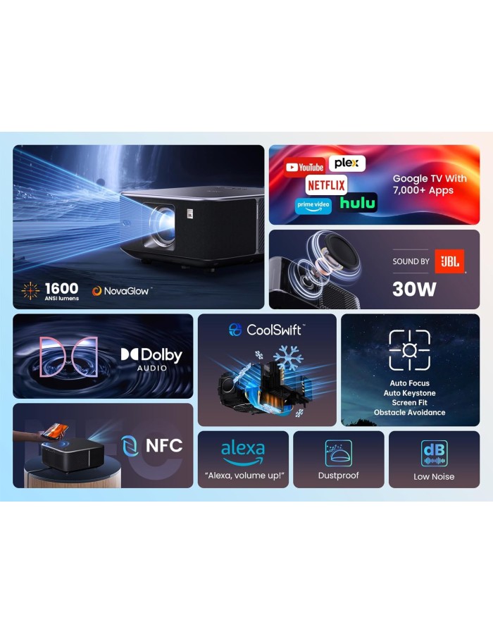 Yaber K3 Full HD Smart Google TV Projector Alexa WiFi6 BT/NFC 30W JBL Sound 1600 Ansi