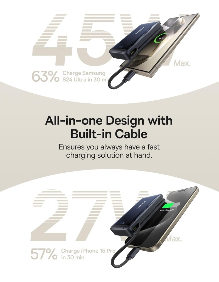 Baseus Powerbank Wireless 45W 10000mAh NOMOS Qi2-Stand Black Baseus Powerbank Wireless 45W 10000mAh NOMOS Qi2-Stand Black