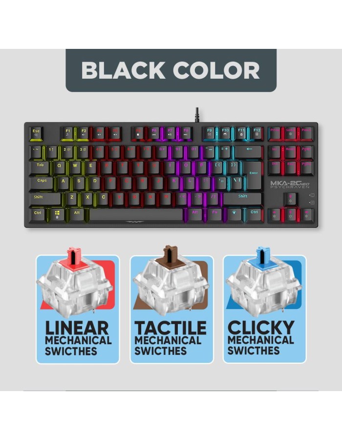 Armaggeddon MKA-2C NEO Black Mechanical Gaming Keyboard 87 Blue Clicky Keys