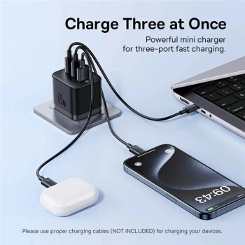 Baseus Charger Wall 65W 2C+U PALM Series UK Black Baseus Charger Wall 65W 2C+U PALM Series UK Black