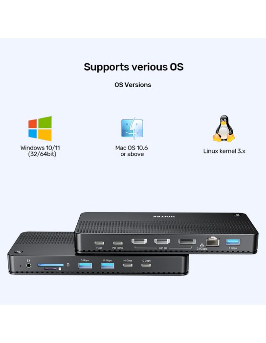Unitek D1104A USB-C 13in1 8K Triple Display Docking Station USB3.2 & 2.5G Lan