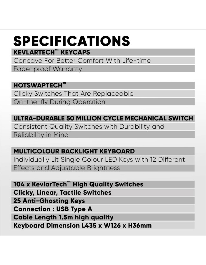 Armaggeddon MKA-7C Black Mechanical Gaming Keyboard 104 Keys Linear Red