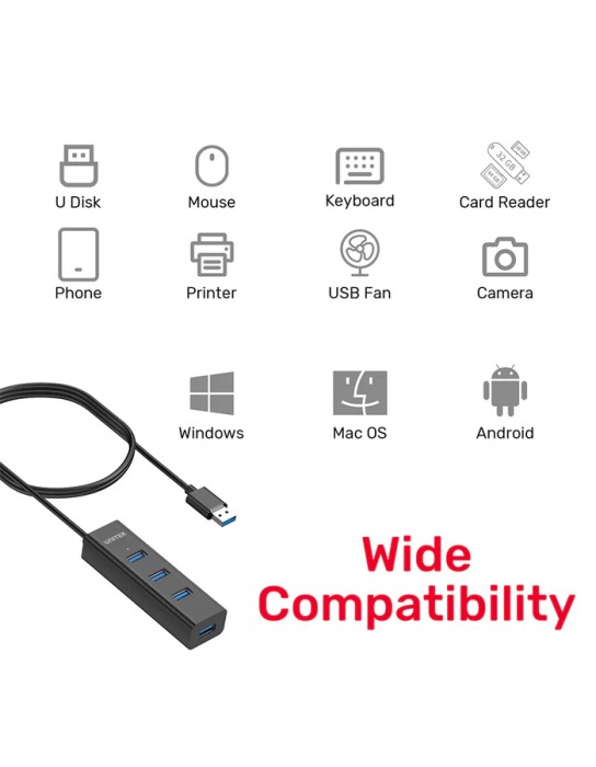 Unitek Y-3089 4x USB-A 3.0 Ports & 1x USB-C Power Port with 1.2m Cable Unitek Y-3089 4x USB-A 3.0 Ports & 1x USB-C Power Port with 1.2m Cable