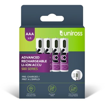 Uniross Rechargeable USB-C Lithium AAA Batteries (4pack)