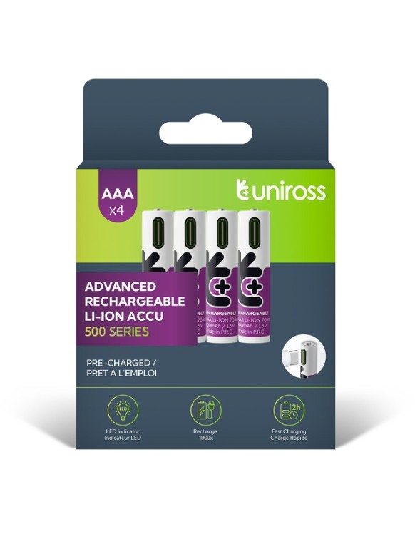 Uniross Rechargeable USB-C Lithium AAA Batteries (4pack)