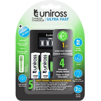 Uniross UCU005A Ultra Fast Charger 1hr for AA/AAA Incl 4xAA 2700 Batteries