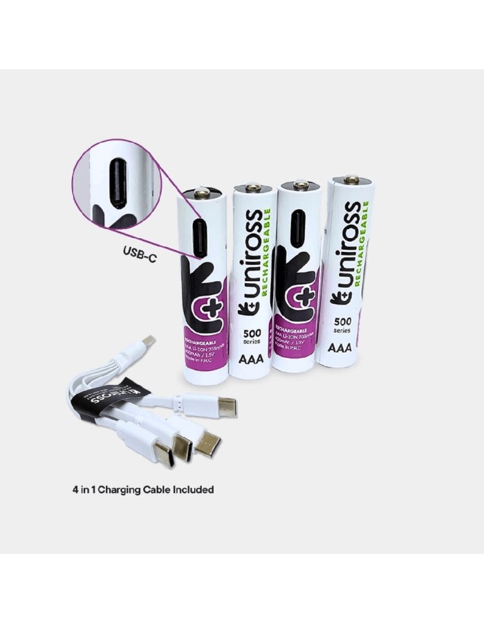 Uniross Rechargeable USB-C Lithium AAA Batteries (4pack)