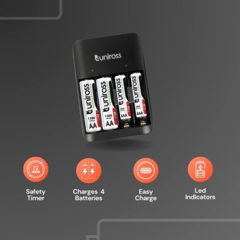 Uniross USB Charger UCU010C for AA/AAA Includes 2xAA & 2xAAA Batteries