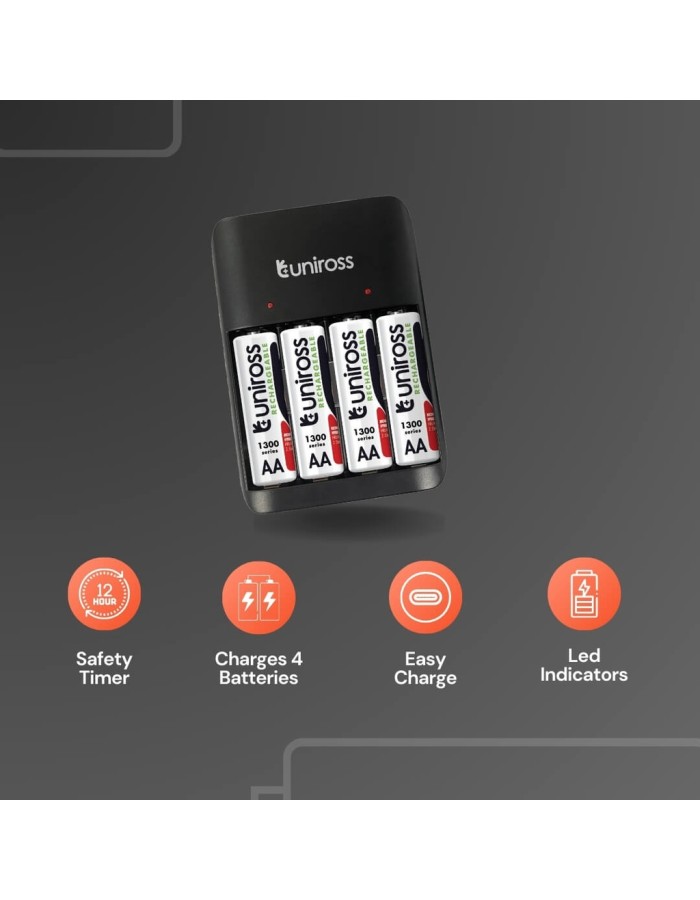 Uniross USB Charger UCU010A for AA/AAA Includes 4xAA Batteries Uniross USB Charger UCU010A for AA/AAA Includes 4xAA Batteries