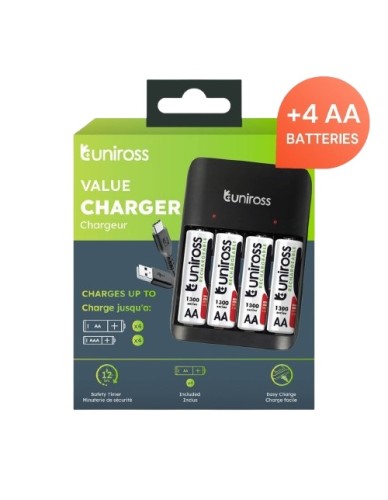 Uniross USB Charger UCU010A for AA/AAA Includes 4xAA Batteries Uniross USB Charger UCU010A for AA/AAA Includes 4xAA Batteries