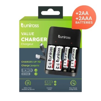 Uniross USB Charger UCU010C for AA/AAA Includes 2xAA & 2xAAA Batteries