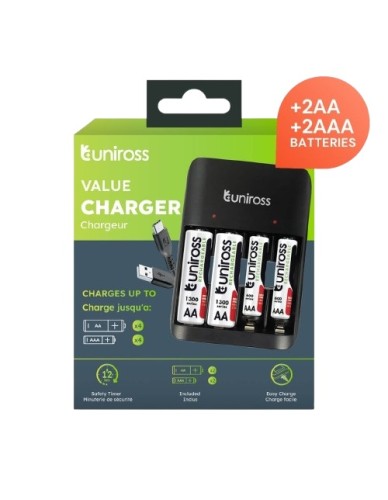 Uniross USB Charger UCU010C for AA/AAA Includes 2xAA & 2xAAA Batteries