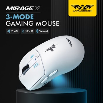 Armaggeddon Gaming Mouse Wired+2.4G+BT Rechargeable 500mAh 5B MIRAGE-V White Armaggeddon Gaming Mouse Wired+2.4G+BT Rechargeable 500mAh 5B MIRAGE-V White