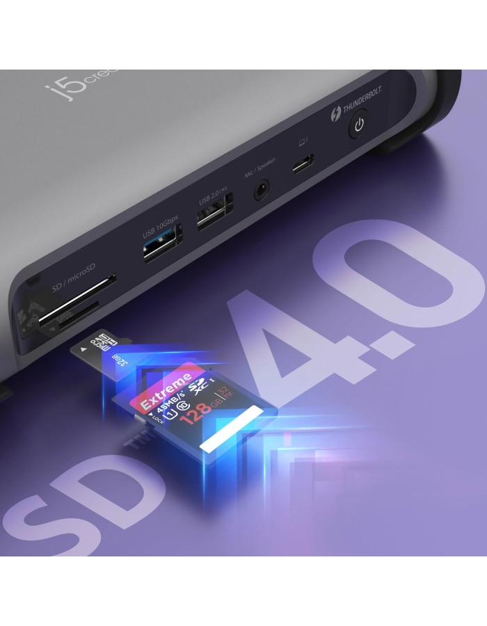j5create Thunderbolt 4 Docking Station 15-in-1 Supports 4 x 4K Displays 10Gbps with 135W PSU JTD568 j5create Thunderbolt 4 Docking Station 15-in-1 Supports 4 x 4K Displays 10Gbps with 135W PSU JTD568