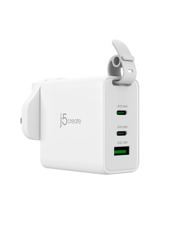 j5create Charger Wall Travel 65W GaN 2xUSB-C/1xUSB-A + USB-C Cable JUP3565CV